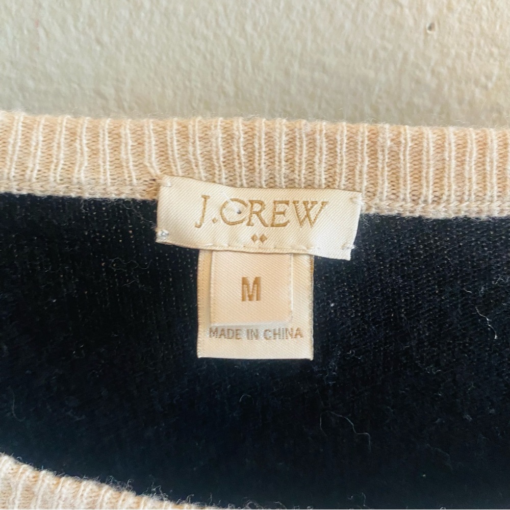 J. Crew Black and Tan Side Button Elbow Patch Color Block Wool Blend Sweater - Picture 4 of 6